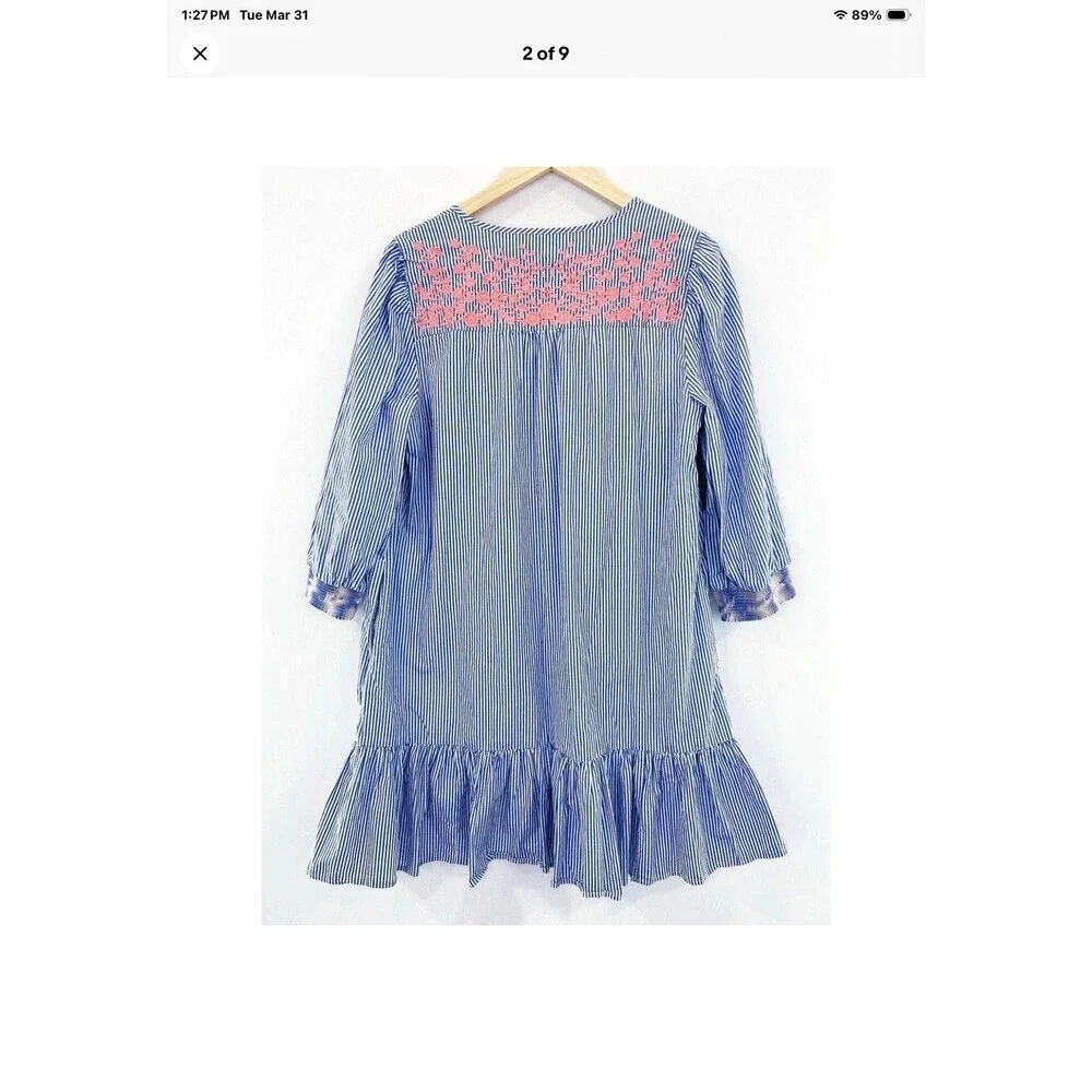 J. Crew Embroidered Popover Dress With Ruffle Hem SZ XXS 100% Cotton
